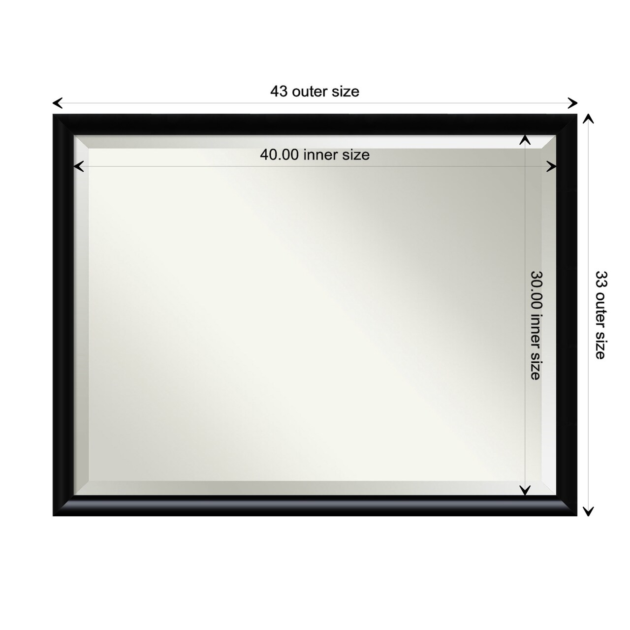 Beveled Wood Bathroom Wall Mirror, Steinway Black Scoop Frame